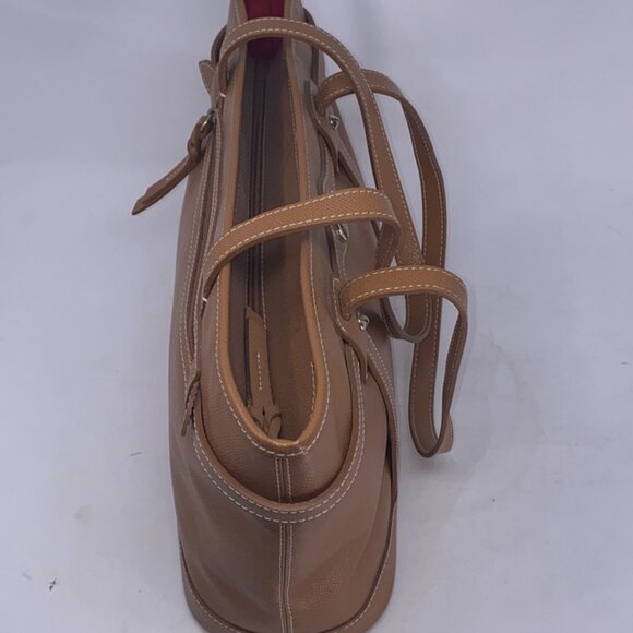 Dooney & Bourke Davis Leather Logo Lock Tote Bag - Brown with Red Interior - Picture 14 of 15